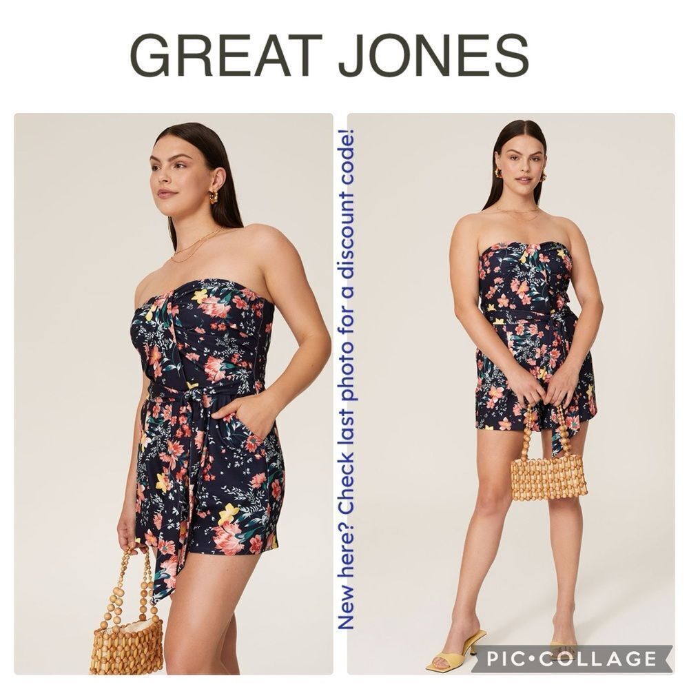 Great Jones |‎ Women's Blue Floral Strapless Romper, Size Medium
